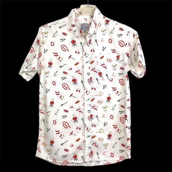 American Republic Mens S Button Up Summer Cookout BBQ Short Sleeve Collared - Picture 10 of 10